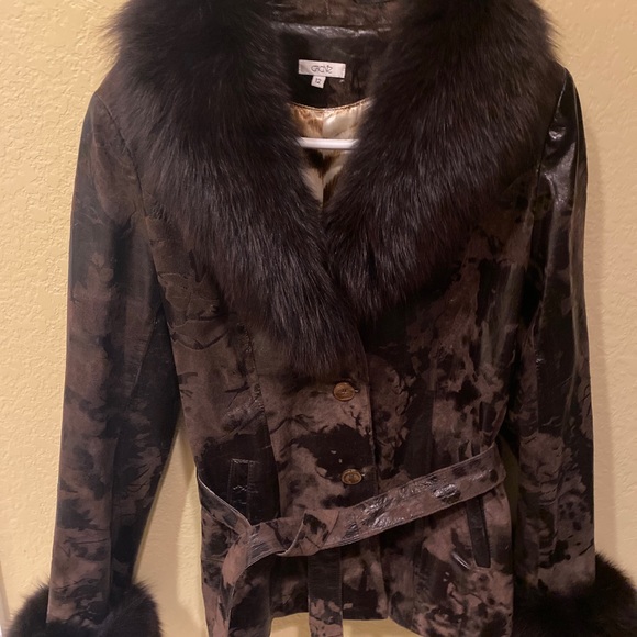 Cache Jackets & Blazers - Cache Brown Leather and Faux Fur Jacket size 12. Excellent Condition, very rare!